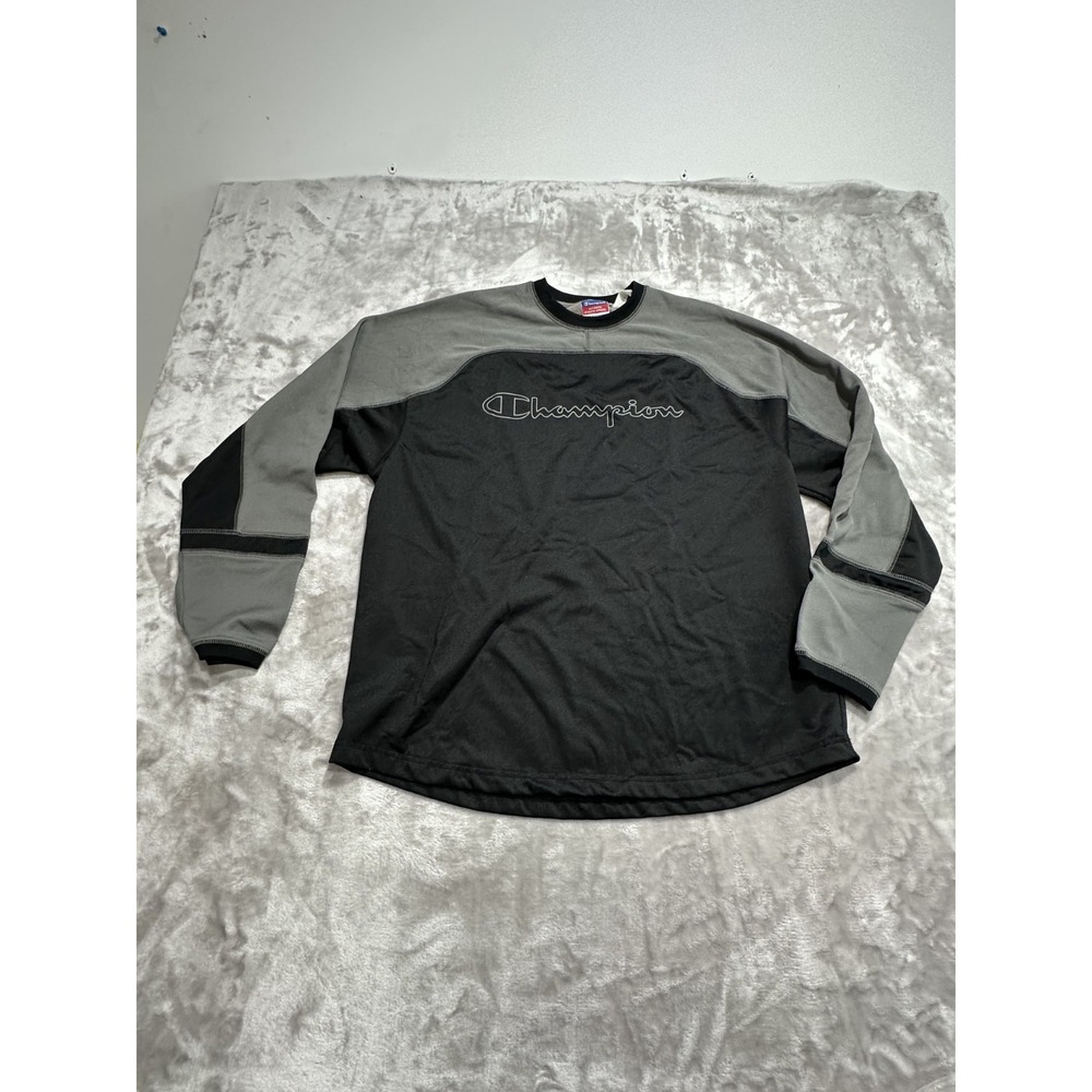 Champion Sweatshirt Pullover Men's Size Large Black Gray Two Tone Crew Neck EUC